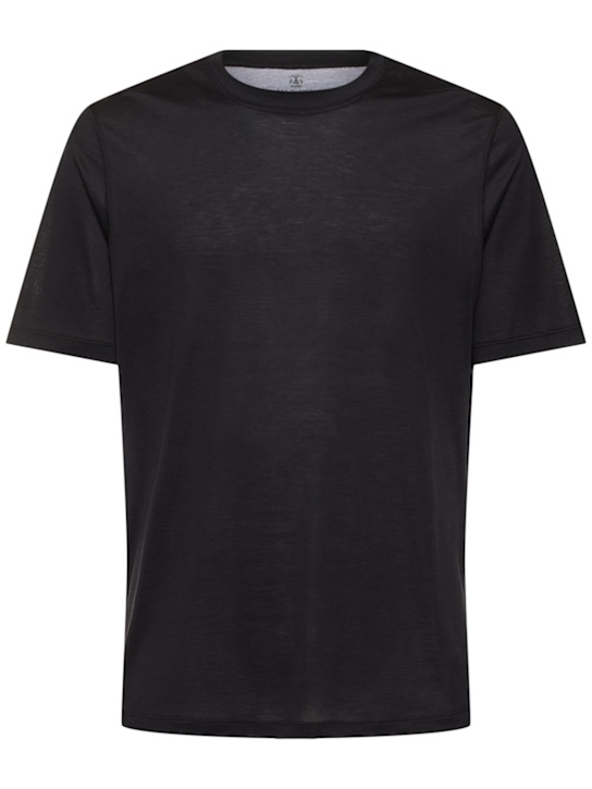 Brunello Cucinelli: Silk & cotton jersey t-shirt - Black - men_0 | Luisa Via Roma