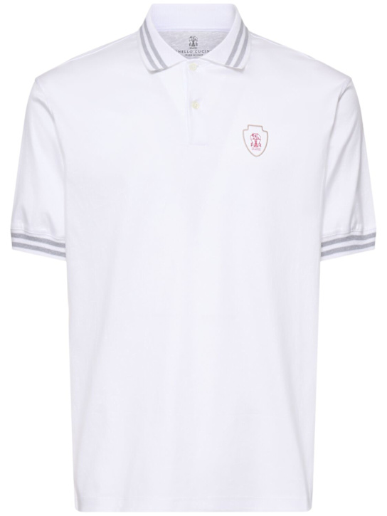 Brunello Cucinelli: Cotton jersey tennis polo - White - men_0 | Luisa Via Roma