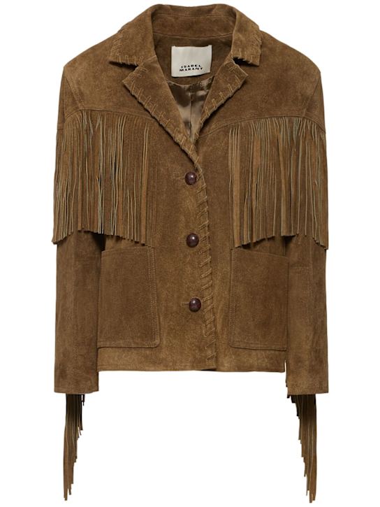 Isabel Marant: Fabie leather jacket w/fringes - women_0 | Luisa Via Roma