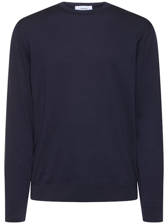 Lardini: Knit cotton crewneck sweater - Blue - men_0 | Luisa Via Roma