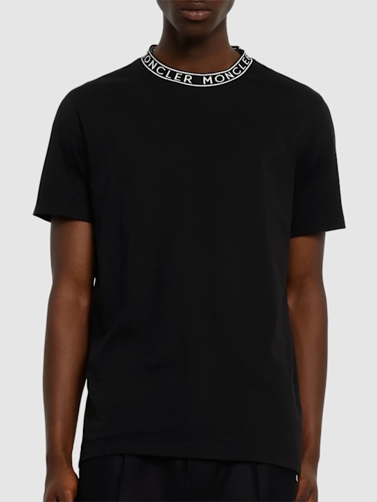 Moncler: Logo-trimmed cotton t-shirt - Black - men_2 | Luisa Via Roma