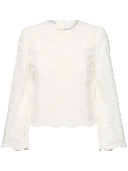 Embroidered cotton blend voile top - Thumbnail 1