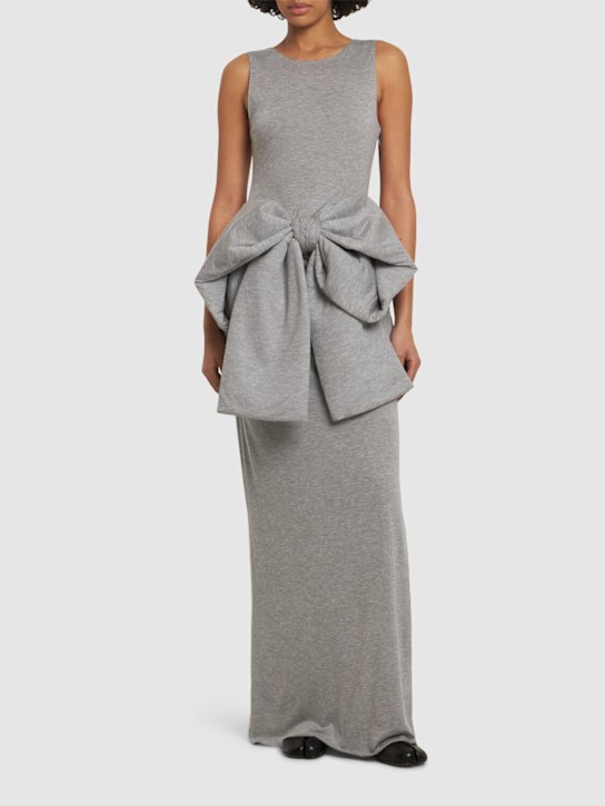 JW Anderson: Oversize bow sleeveless knit long dress - Light Grey - women_1 | Luisa Via Roma
