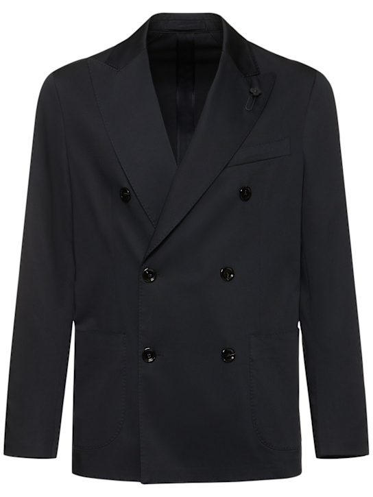 Lardini: Double breasted stretch cotton blazer - men_0 | Luisa Via Roma