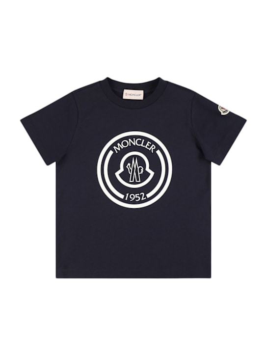 Moncler: Camiseta de algodón con logo - Azul Marino - kids-boys_0 | Luisa Via Roma