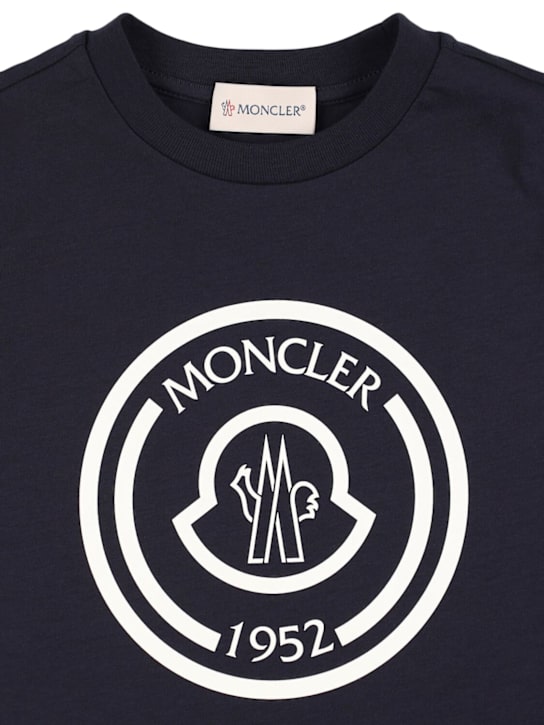 Moncler: Camiseta de algodón con logo - Azul Marino - kids-boys_1 | Luisa Via Roma