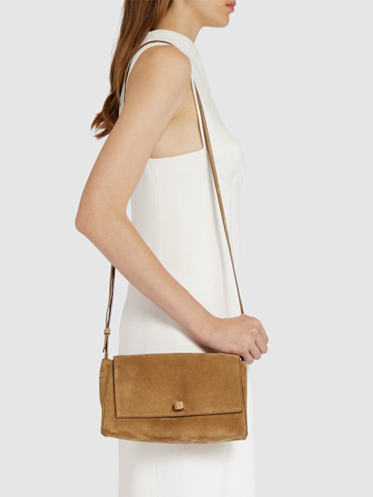 Khaite: Audrey suede crossbody bag - Mud - women_1 | Luisa Via Roma