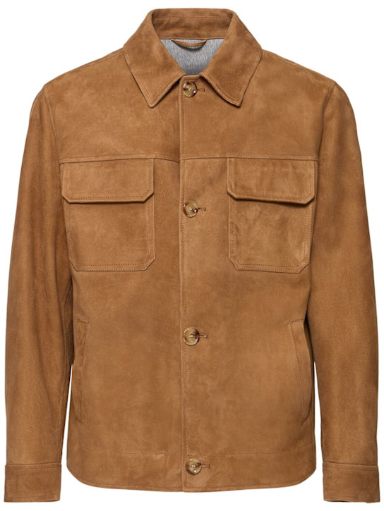 Lardini: Leather jacket - Brown - men_0 | Luisa Via Roma