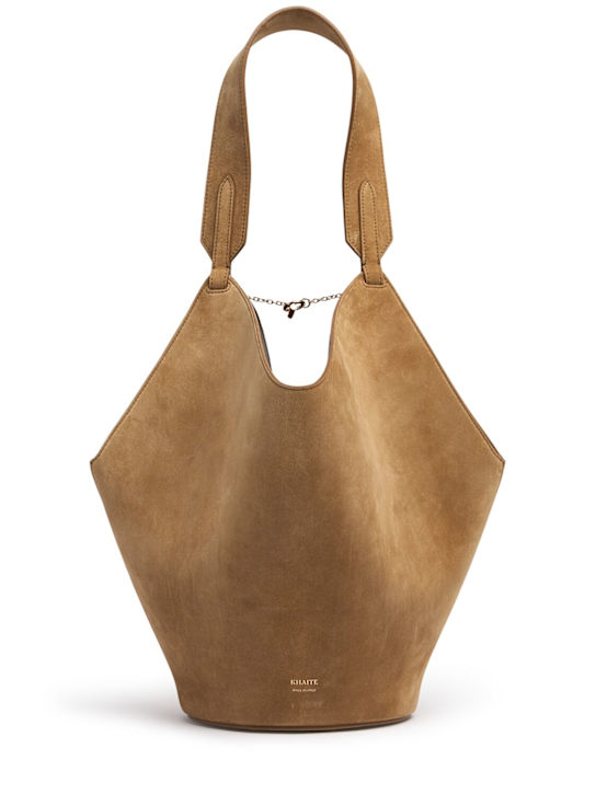 Khaite: Small Lotus suede tote bag - Mud - women_0 | Luisa Via Roma
