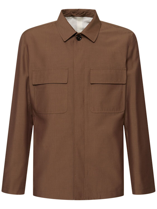 Lardini: Wool & cotton knit overshirt - men_0 | Luisa Via Roma