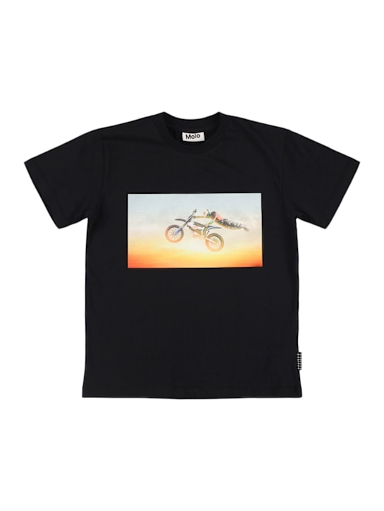 Molo: T-shirt in cotone organico con stampa - Nero - kids-boys_0 | Luisa Via Roma