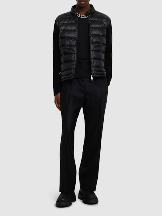 Moncler: Padded wool zip-up cardigan - Black - men_1 | Luisa Via Roma