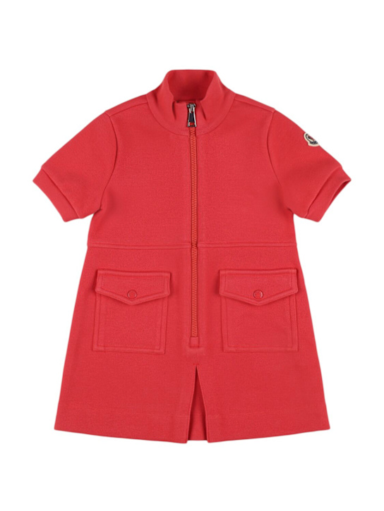 Moncler: Cotton blend piquet zip-up dress - Coral - kids-girls_0 | Luisa Via Roma