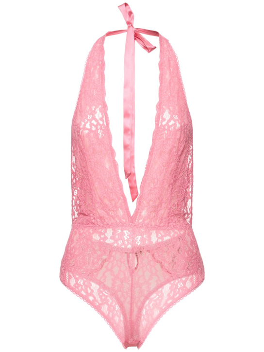 Fleur Du Mal: Charlotte halterneck lace teddy bodysuit - Pink Cadillac - women_0 | Luisa Via Roma