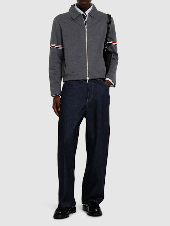 Thom Browne: Cotton blend zip-up jacket - Med Grey - men_1 | Luisa Via Roma
