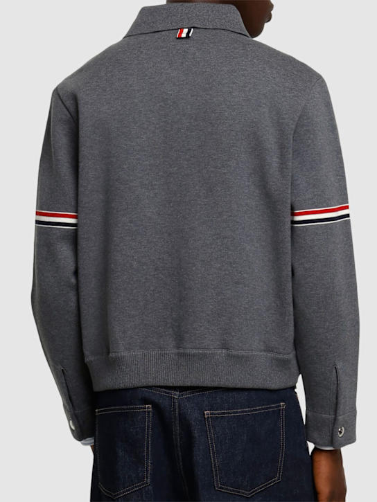 Thom Browne: Cotton blend zip-up jacket - Med Grey - men_2 | Luisa Via Roma