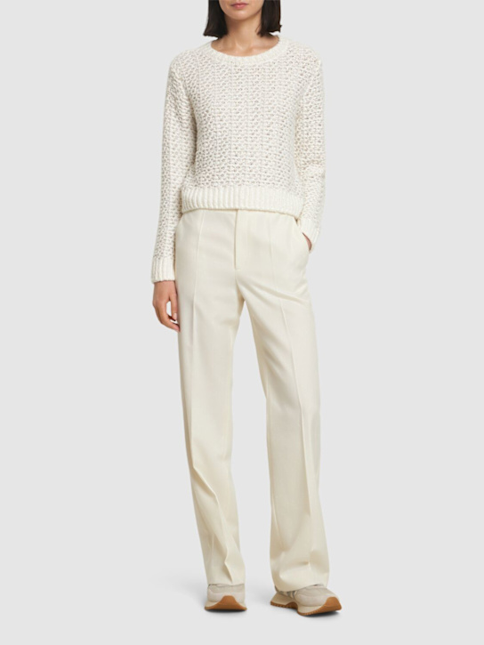 Moncler: Cotton blend textured sweater - White - women_1 | Luisa Via Roma