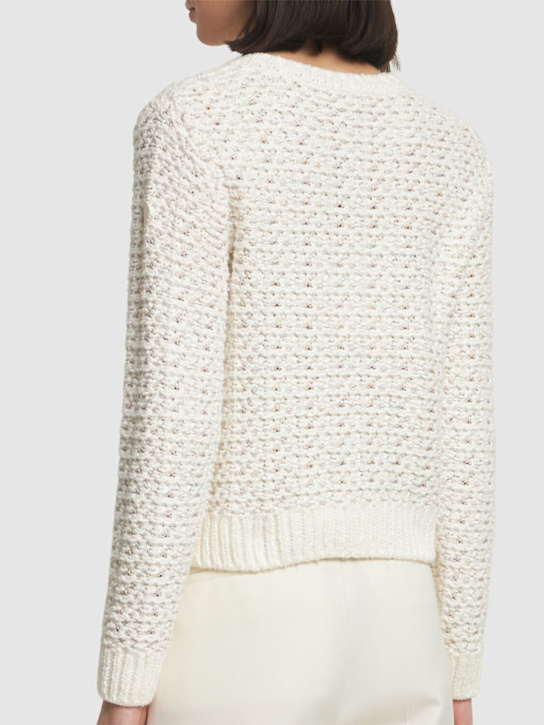 Moncler: Cotton blend textured sweater - White - women_2 | Luisa Via Roma