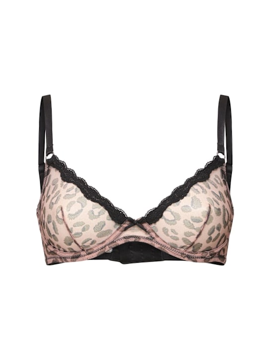 Fleur Du Mal: Leopard print sheer tulle demi bra - Brown/Multi - women_0 | Luisa Via Roma