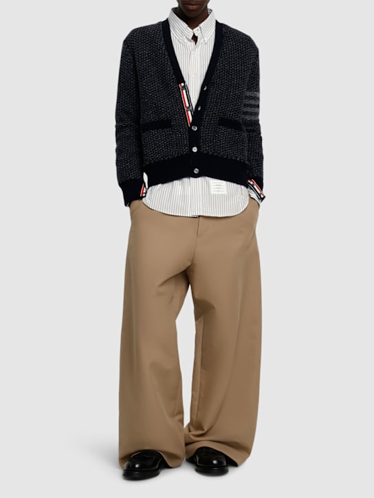 Thom Browne: Textured stitch relaxed fit cardigan - men_1 | Luisa Via Roma