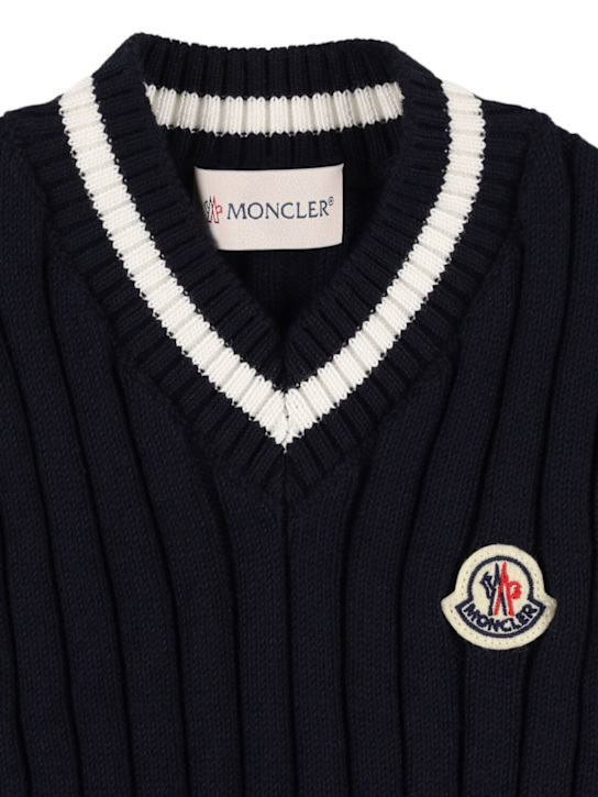 Moncler: Chaleco de punto de algodón - Azul Marino - kids-boys_1 | Luisa Via Roma