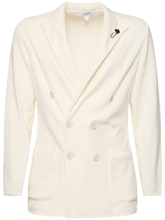 Lardini: Double breasted cotton knit blazer - men_0 | Luisa Via Roma