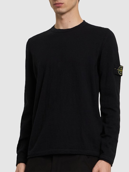 Stone Island: Crewneck cotton sweater - Black - men_2 | Luisa Via Roma