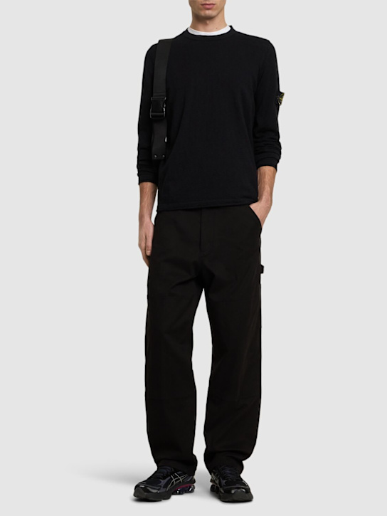Stone Island: Crewneck cotton sweater - Black - men_1 | Luisa Via Roma