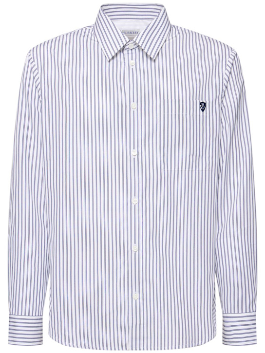 Burberry: Striped cotton shirt - Iris/Chalk - men_0 | Luisa Via Roma