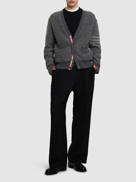 Thom Browne: Textured stitch relaxed fit cardigan - men_1 | Luisa Via Roma