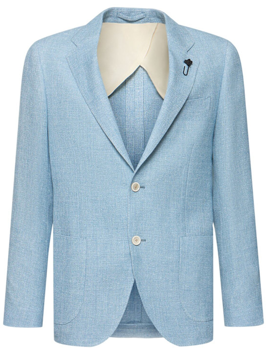 Lardini: Blazer monopetto in lana e lino - Celeste - men_0 | Luisa Via Roma
