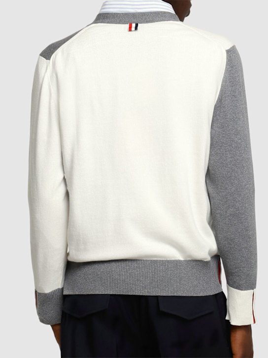 Thom Browne: Fun mix jersey cardigan - Lt Grey/White - men_2 | Luisa Via Roma
