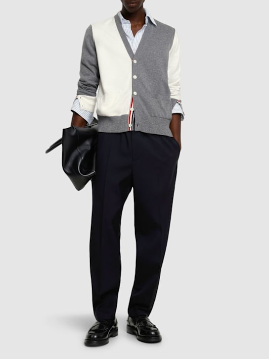 Thom Browne: Fun mix jersey cardigan - Lt Grey/White - men_1 | Luisa Via Roma