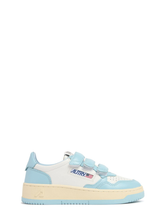 Autry: Kidstripes low leather strap sneakers - White/Blue - kids-girls_0 | Luisa Via Roma