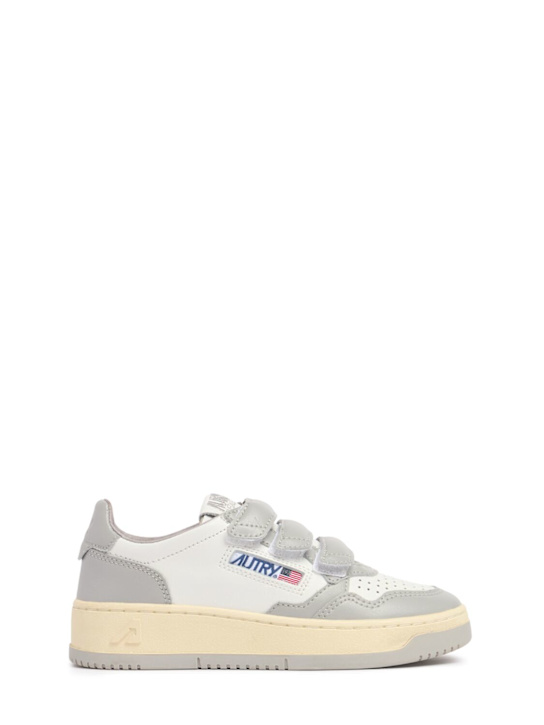 Autry: Kidstripes low leather strap sneakers - White/Grey - kids-boys_0 | Luisa Via Roma