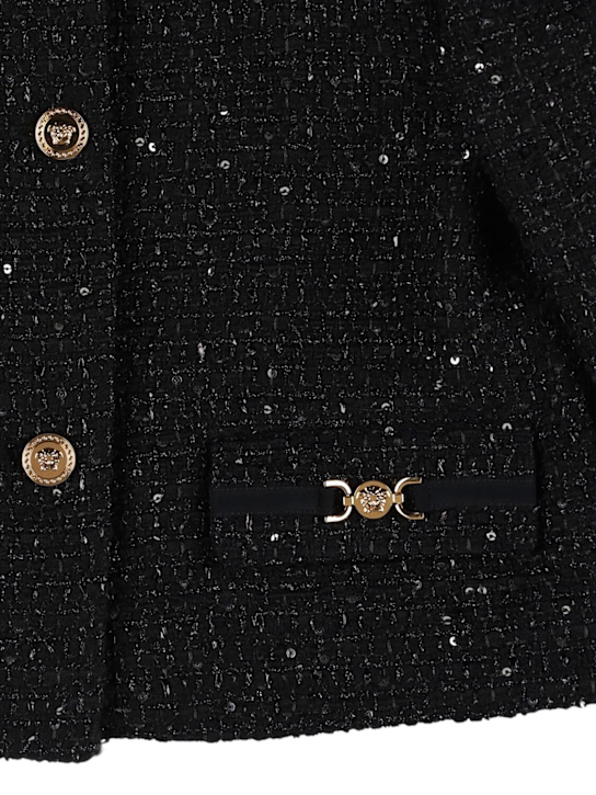 Versace: Giacca in tweed di misto lana - Nero - kids-girls_1 | Luisa Via Roma