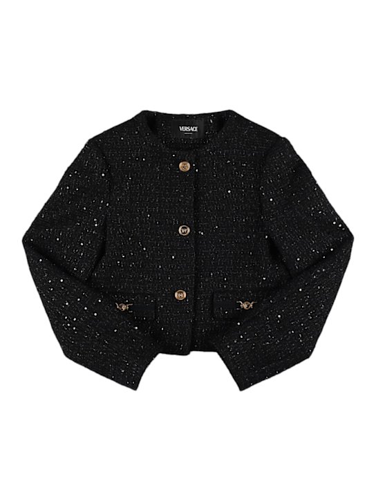 Versace: Giacca in tweed di misto lana - Nero - kids-girls_0 | Luisa Via Roma