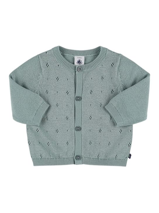 Petit Bateau: Cárdigan de punto de algodón - Teal Green - kids-boys_0 | Luisa Via Roma