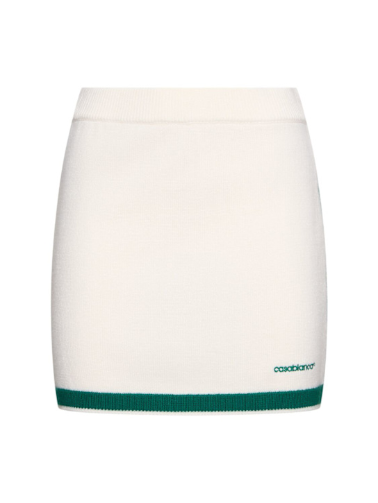 Casablanca: Wool knit tennis mini skirt - White/Green - women_0 | Luisa Via Roma