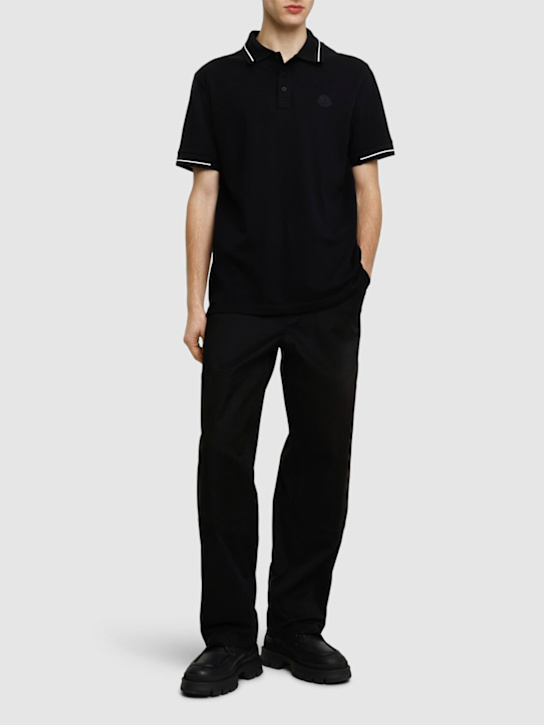 Moncler: Logo patch cotton polo shirt - men_1 | Luisa Via Roma