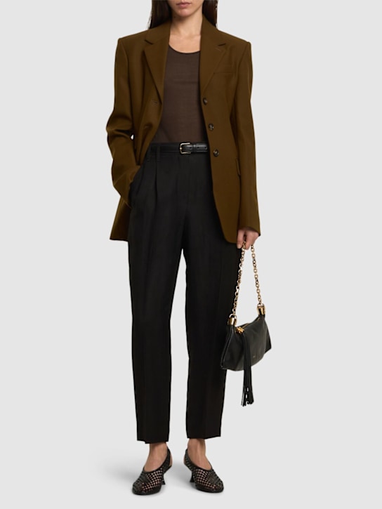 Brunello Cucinelli: Fluid linen blend twill cropped pants - Black - women_1 | Luisa Via Roma