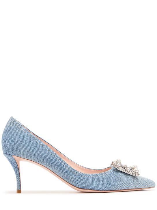 Roger Vivier: 65mm Flower crystal & denim pumps - Denim - women_0 | Luisa Via Roma