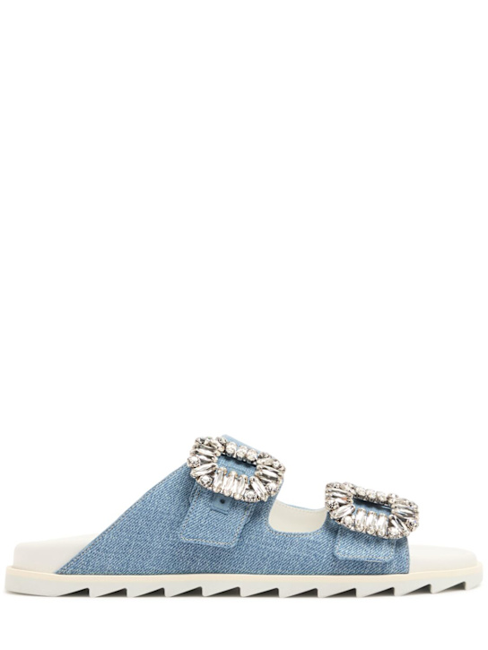Roger Vivier: 20mm Slidy Viv denim sandals - women_0 | Luisa Via Roma