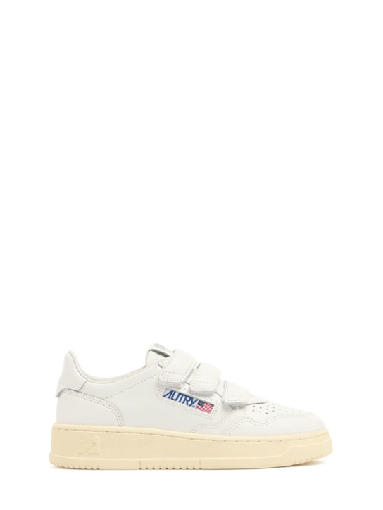 Autry: Kidstripes low leather strap sneakers - White - kids-boys_0 | Luisa Via Roma