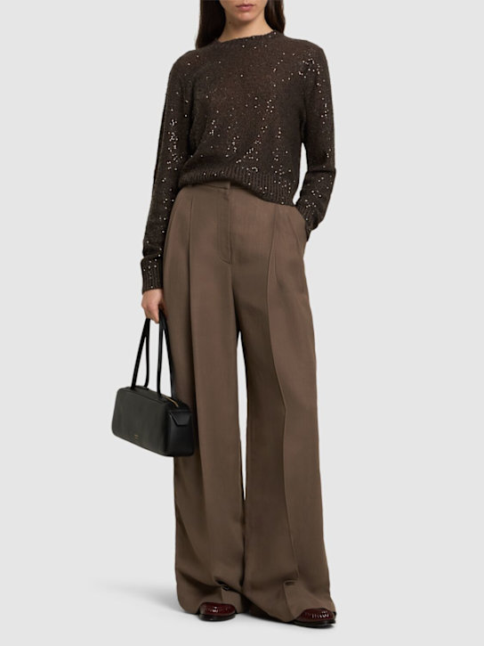 Brunello Cucinelli: Fluid linen blend twill straight pants - Brown - women_1 | Luisa Via Roma