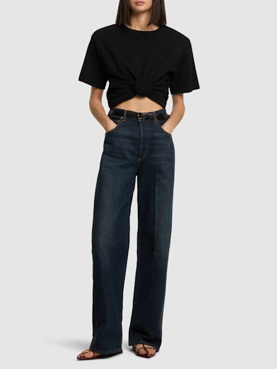 Magda Butrym: Jersey draped top w/ rose detail - women_1 | Luisa Via Roma