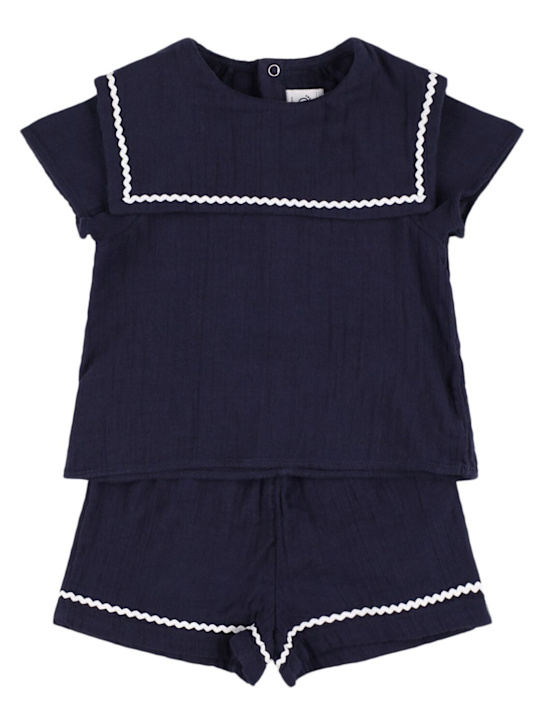 Petit Bateau: Sailor cotton jersey top & shorts - kids-boys_0 | Luisa Via Roma