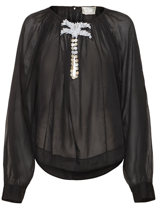 Forte_forte: Pearl suite embroidered voile shirt - Black - women_0 | Luisa Via Roma