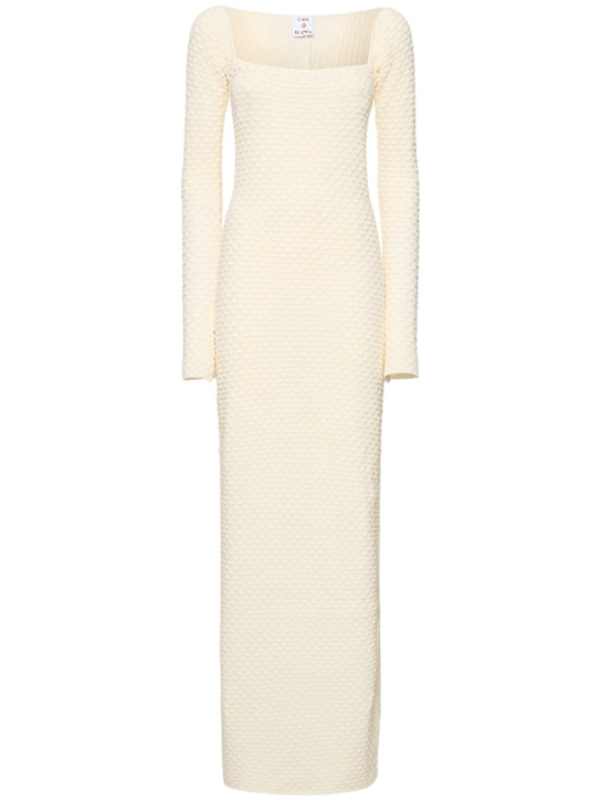 Casablanca: Textured knit cotton blend long dress - White - women_0 | Luisa Via Roma