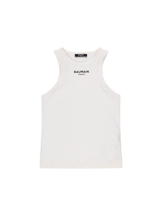 Balmain: コットンジャージータンクトップ - kids-girls_0 | Luisa Via Roma